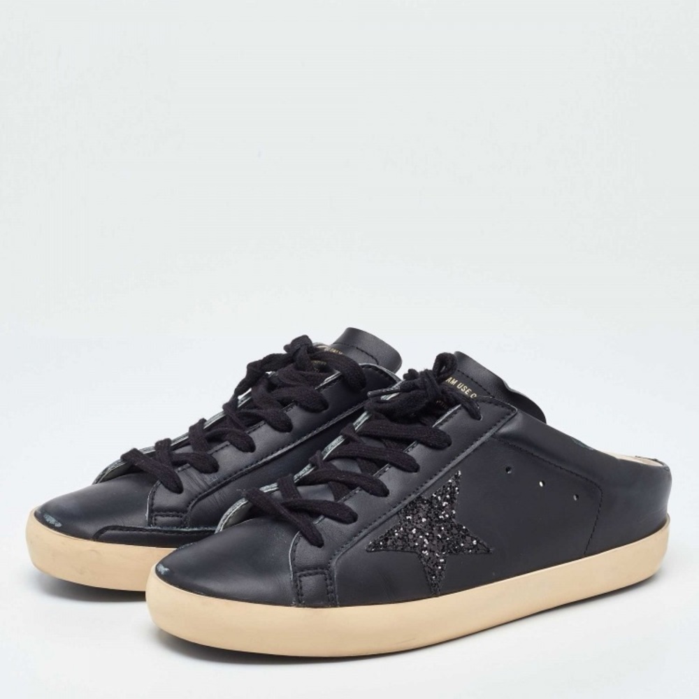 Golden Goose Black Leather Super Star Lace Up Mule Sneakers Size 40 - Picture 3 of 9